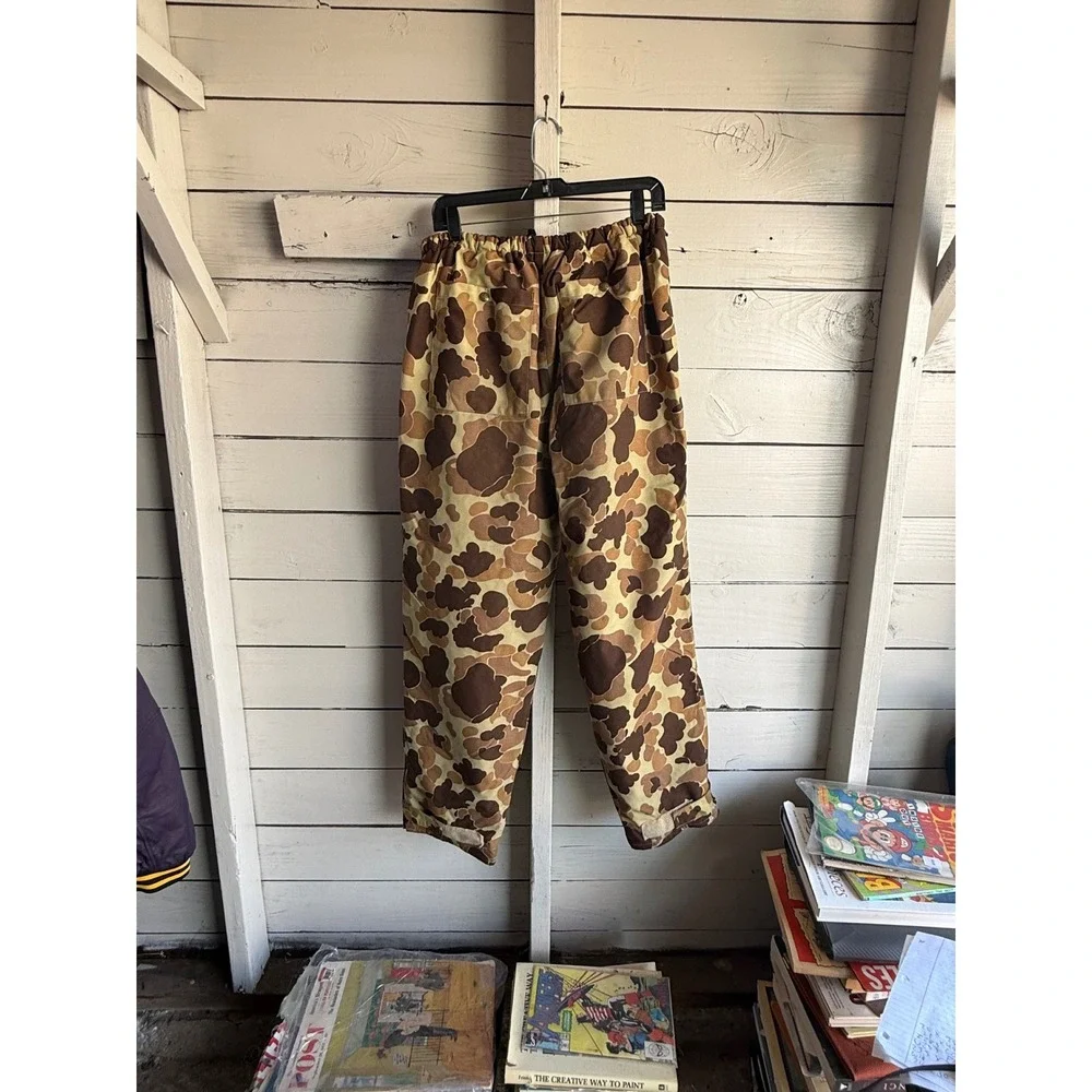 Vintage Cabelas Duck Camo Hunting Pants Mens Large Made in USA Brown Camouflage